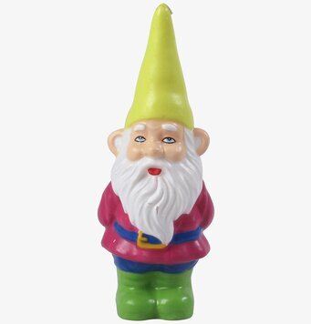 Bild av ljuslykta i form av färgglad trädgårdstomte