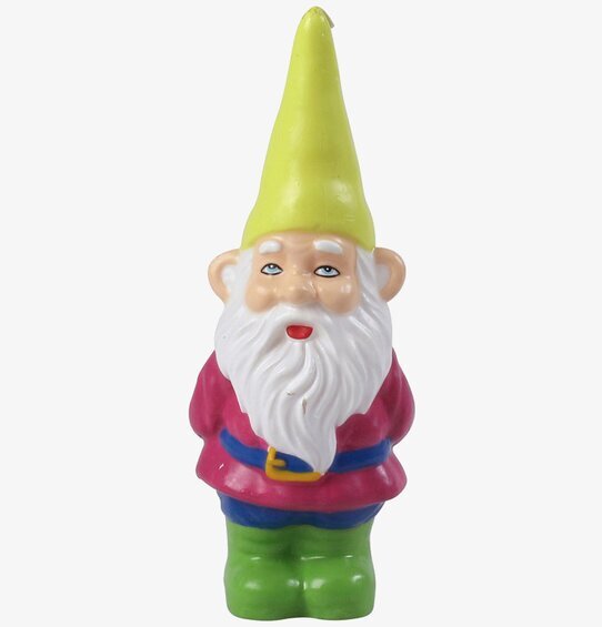 Bild av ljuslykta i form av färgglad trädgårdstomte