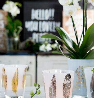 Bild av elegant ljuslykta i butiksmiljö med blommor