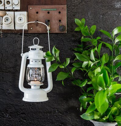 Bild av stilfull inredning med ljuslykta och växt