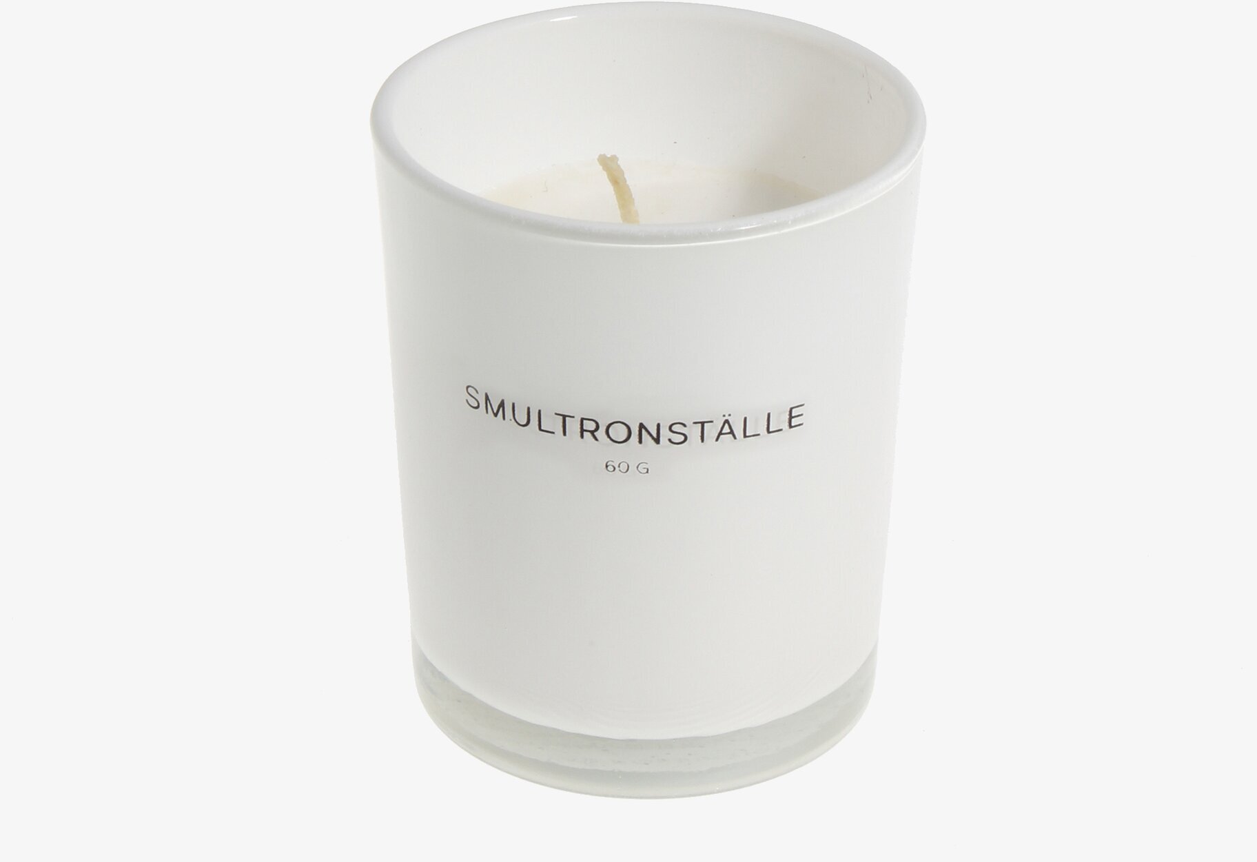 Bild av stilrent doftljus i vit keramik med text