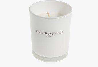 Bild av stilrent doftljus i vit keramik med text