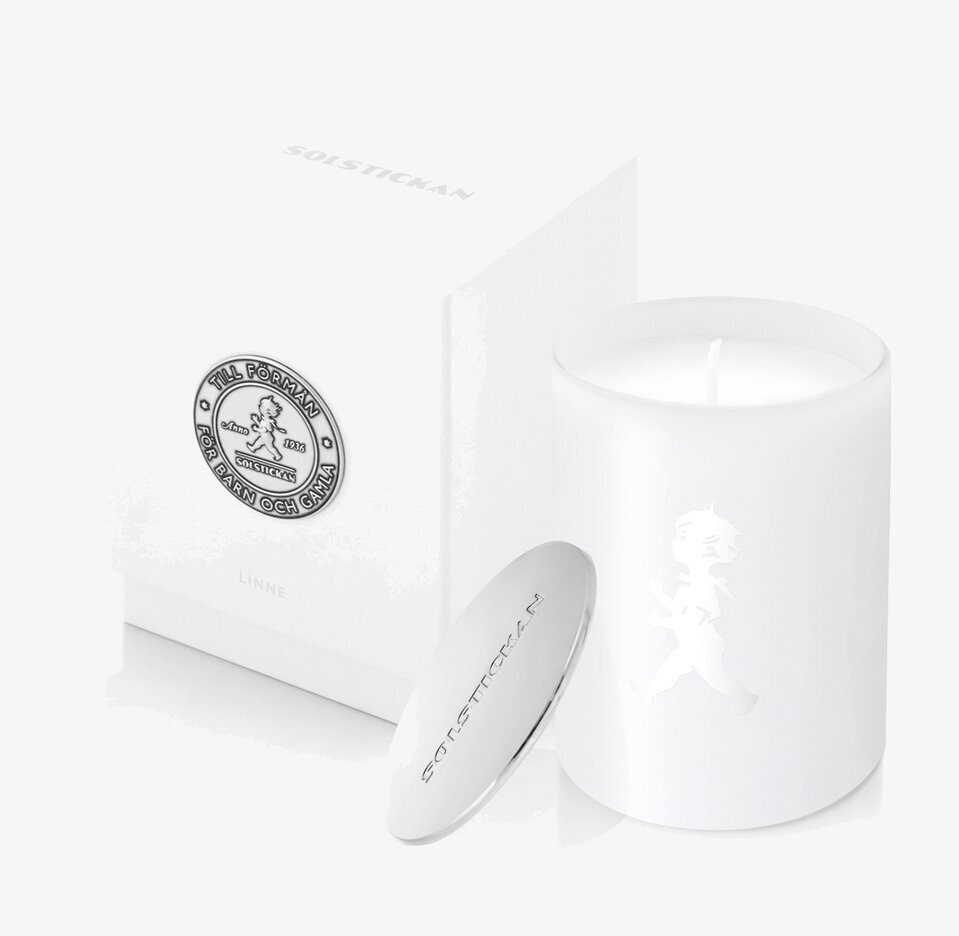 Doftljus Vit/Linne från Solstickan i vit glasburk med lock
