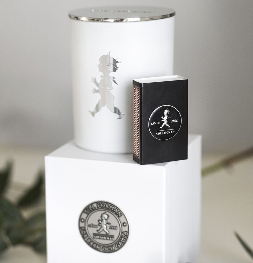 Doftljus Vit/Linne från Solstickan med tändsticksask