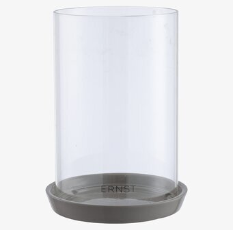 Ljuslykta Pigg Grå från Ernst med glasbehållare och grå bas