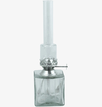 Fotogenlampa Kub Nickel från Strömshaga i neutral miljö