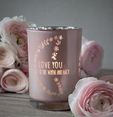 Bild av romantisk ljuslykta med rosa och guld detaljer