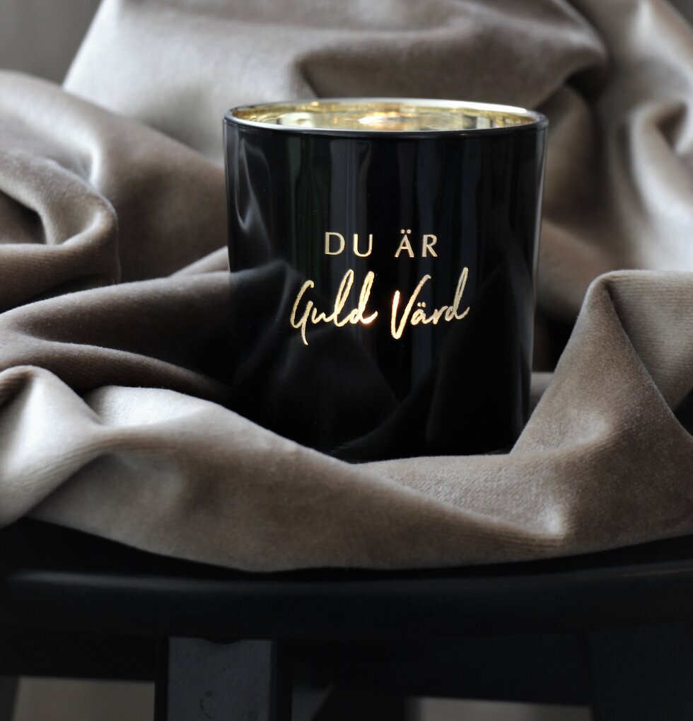 Ljuslykta Du Är Guld Värd - Majas Cottage, svart och guld