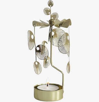 Foto av ett gyllene änglaspel med ljusreflektioner