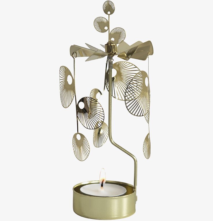 Foto av ett gyllene änglaspel med ljusreflektioner