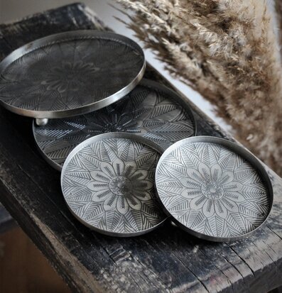 Metallfat Mandala Antik Silver Ø 15 cm 10 Majas Cottage Fat för ljus, lyktor, växter och