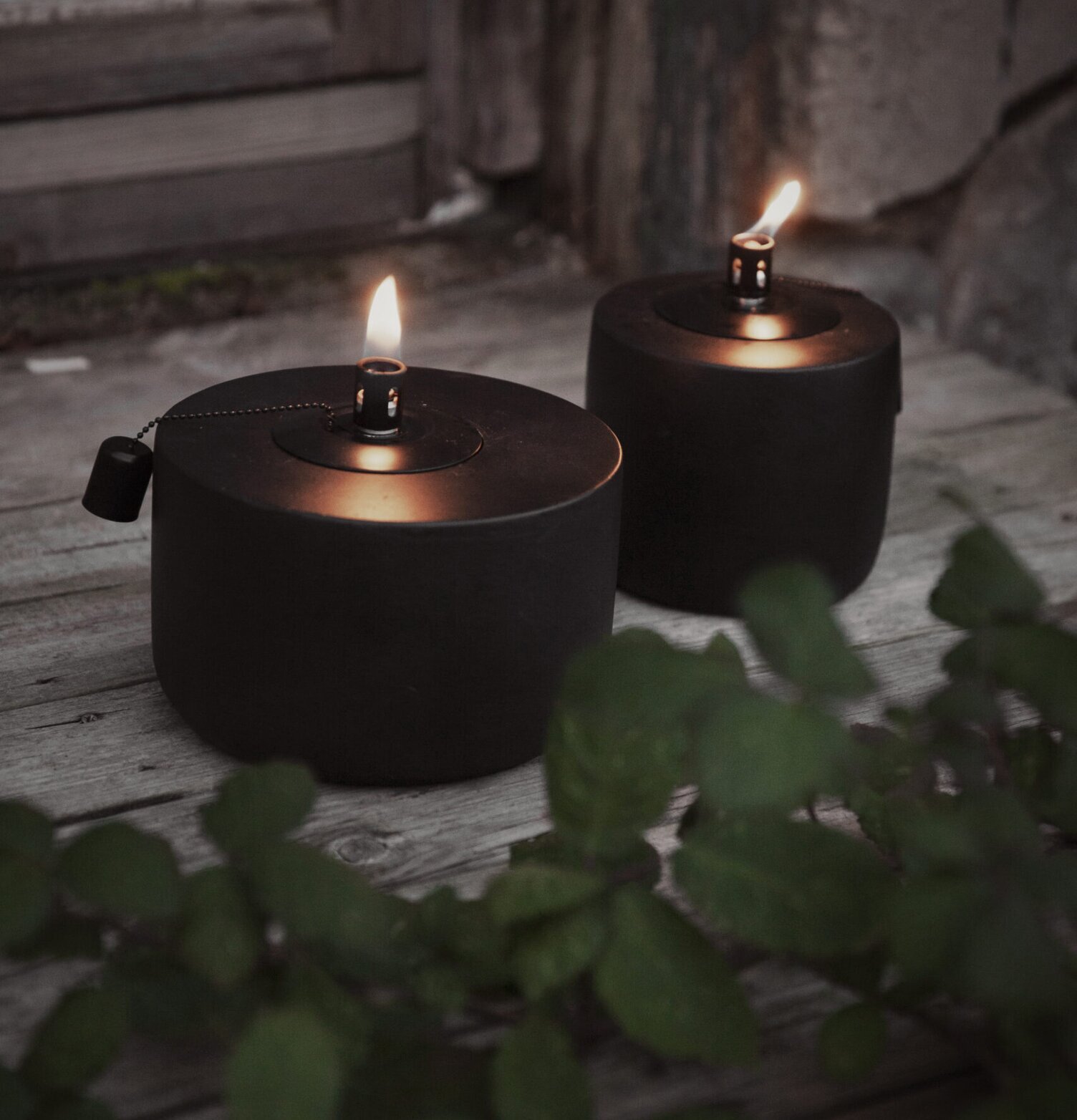 Två Oljelykta Svart Ernst från Ernst på en rustik träyta