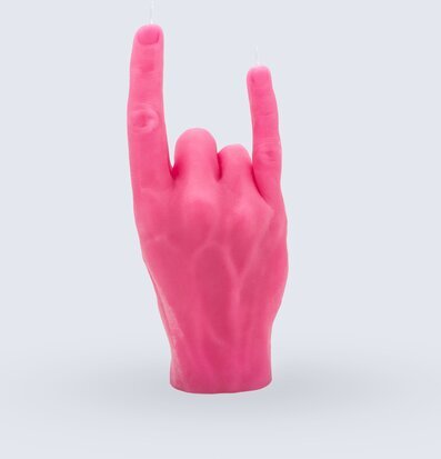 Bild av ljuslykta i form av en rosa rock'n'roll-hand