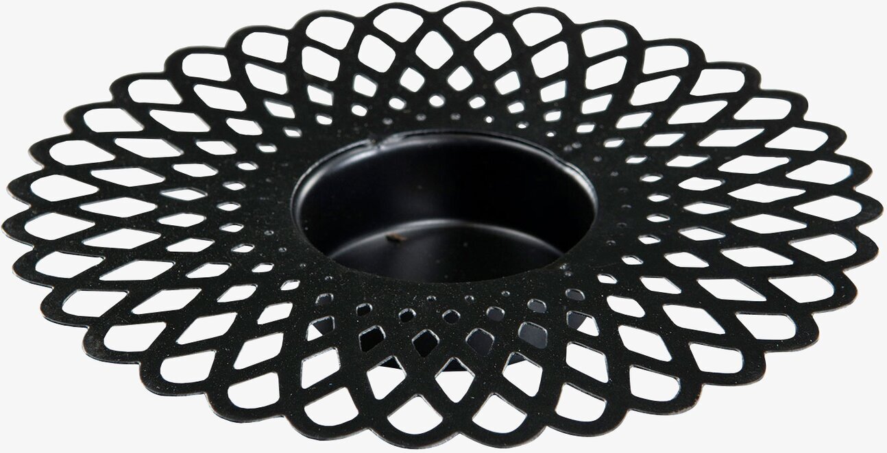 Bild av elegant svart ljushållare med spetsmönster