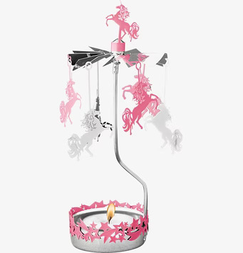 Bild av ljuslykta med enhörningar i rosa och silver