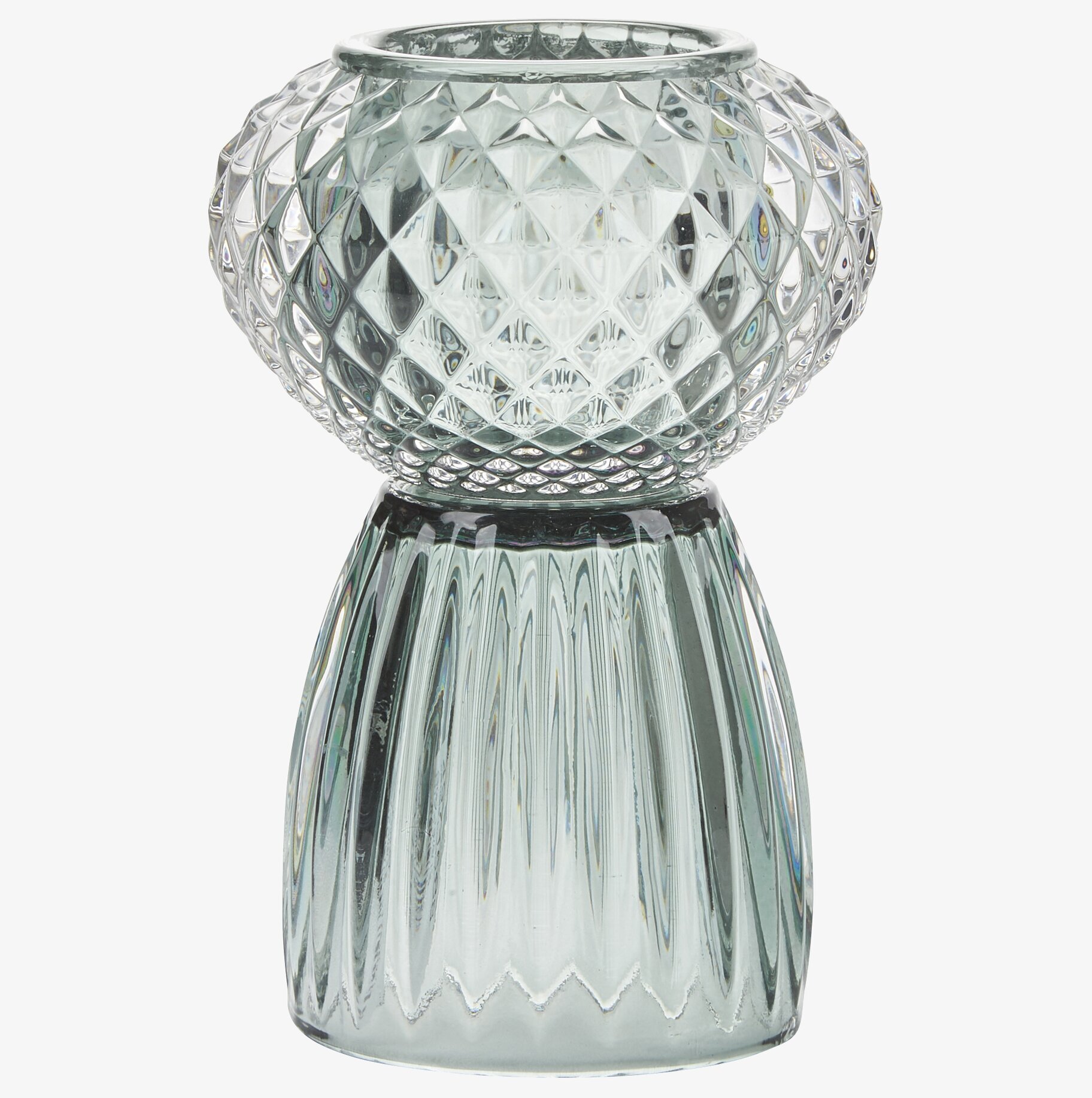 Bild av dekorativ ljushållare i grönt och blått glas