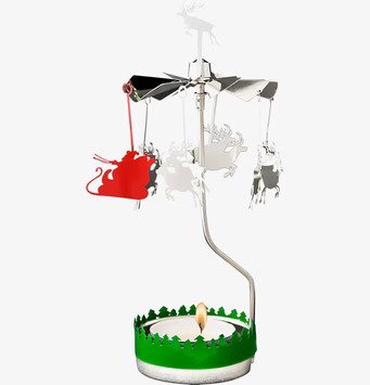 Bild av stilren ljuslykta med tomtar och renar