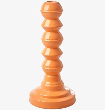 Foto av unik orange ljusstake i emalj med sfärisk form