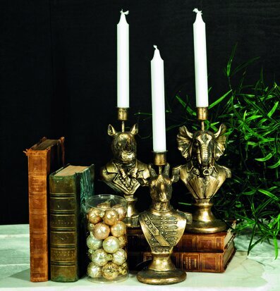 Ljusstake Afrika från Trademan med djurhuvuden i metall