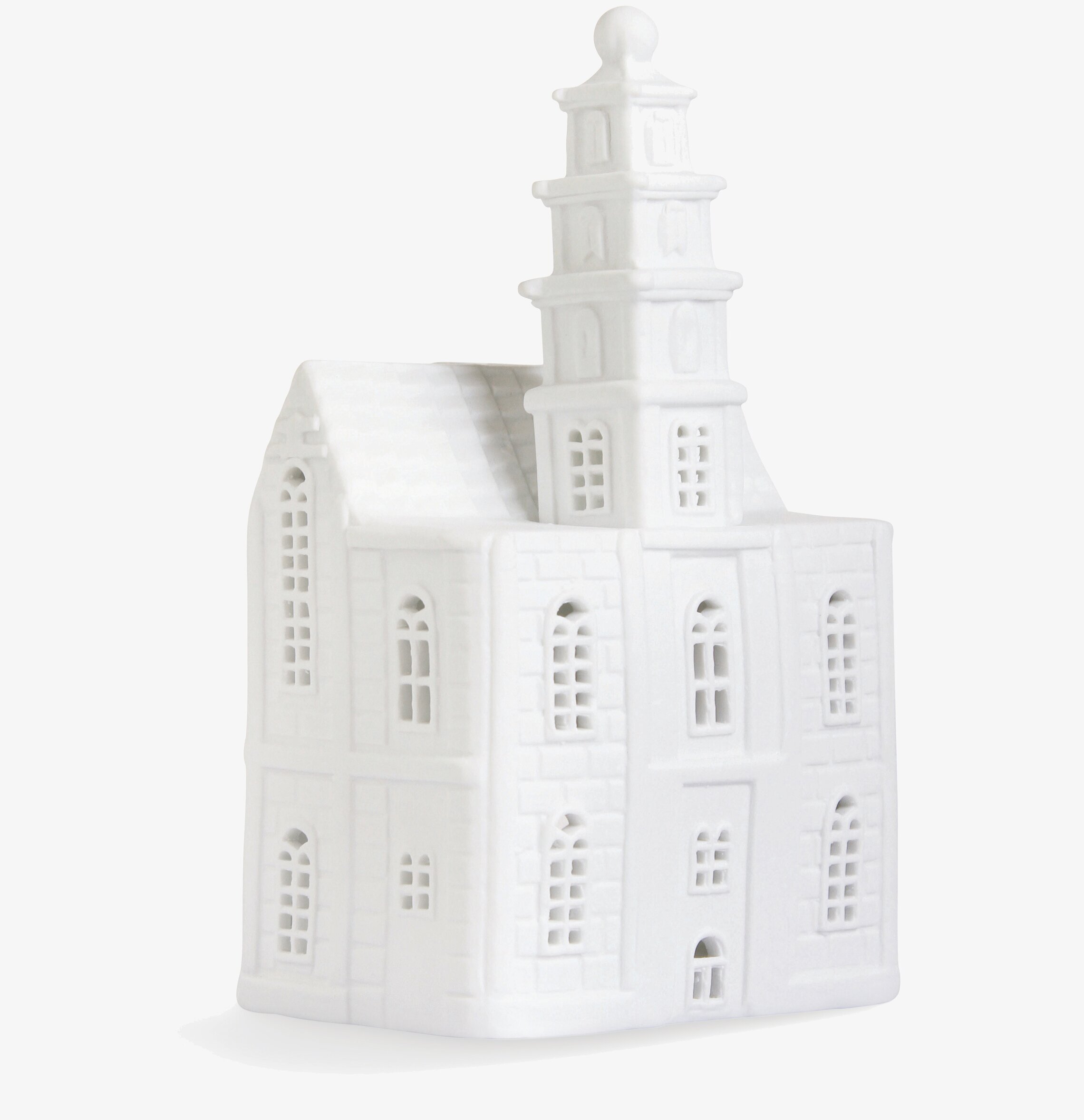 Ljuslykta Church från K Amsterdam, vit kyrkobyggnad