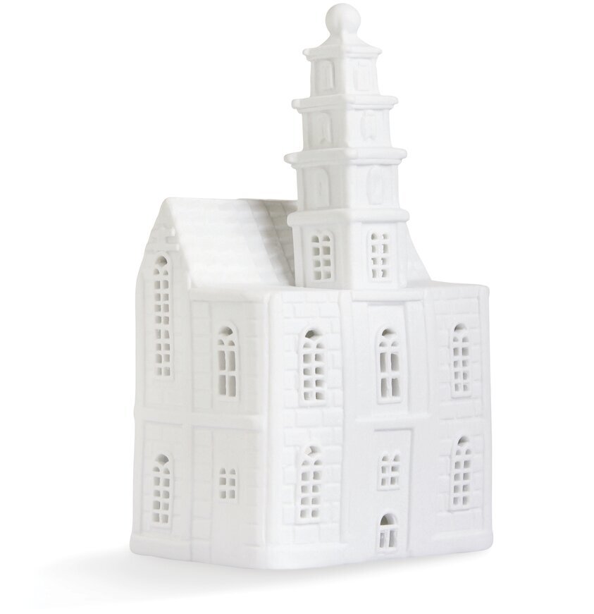 Ljuslykta Church från K Amsterdam, vit kyrkobyggnad