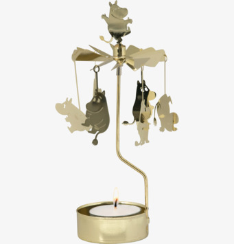 Foto av elegant änglaspel i guld med Mumin-tema