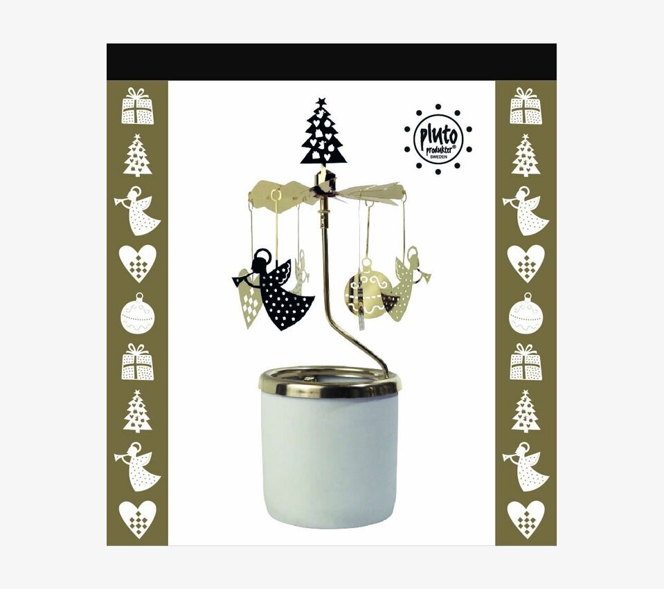 Bild av detaljrik ljuslykta med änglar och julgran