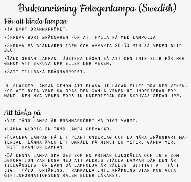 Foto av detaljerad bruksanvisning för fotogenlampa