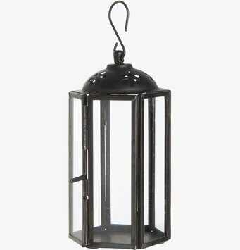 Bild av stilren sexkantig ljuslykta i svart metall