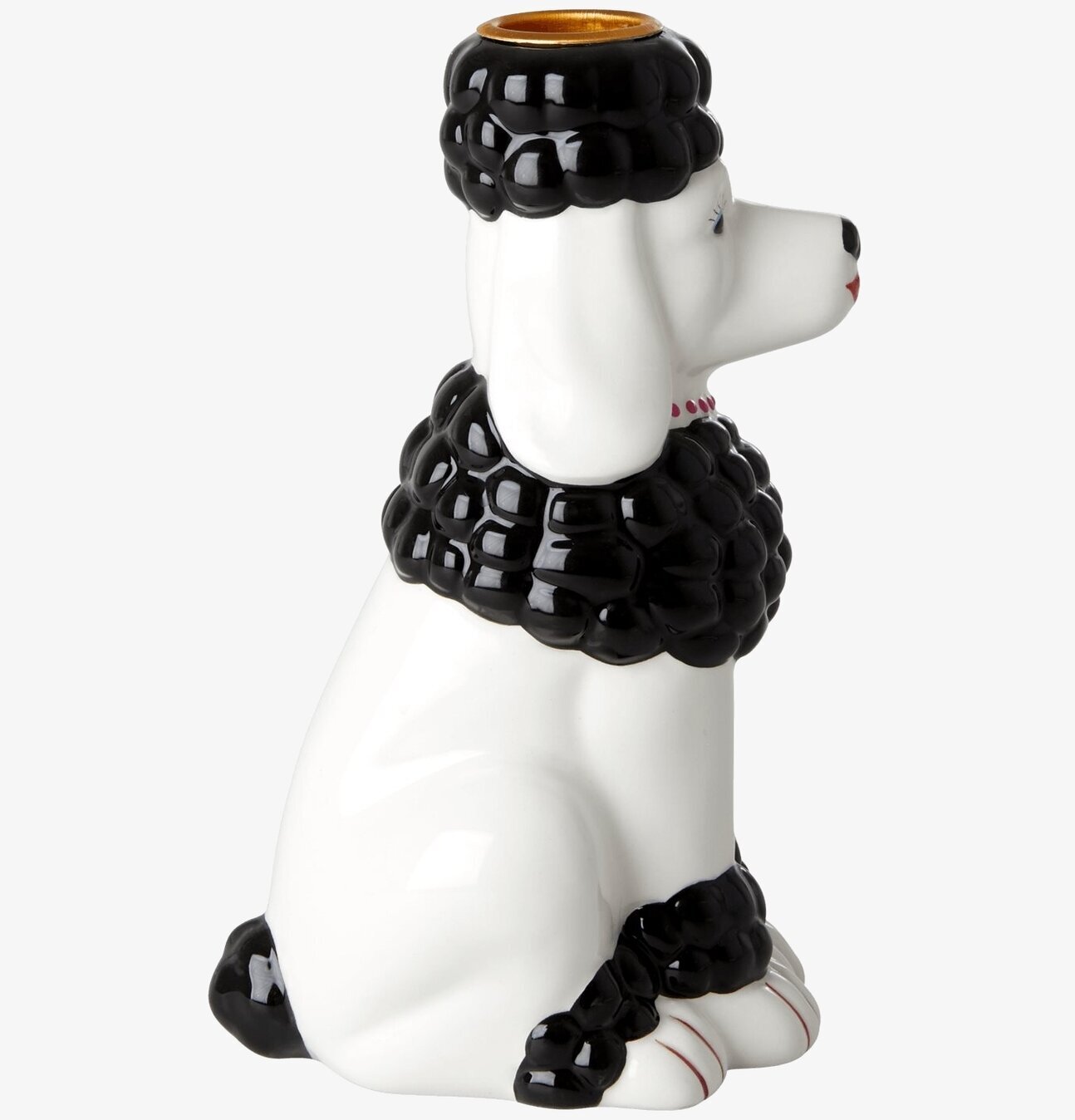 Bild av unik ljusstake med pudeldesign i vit och svart