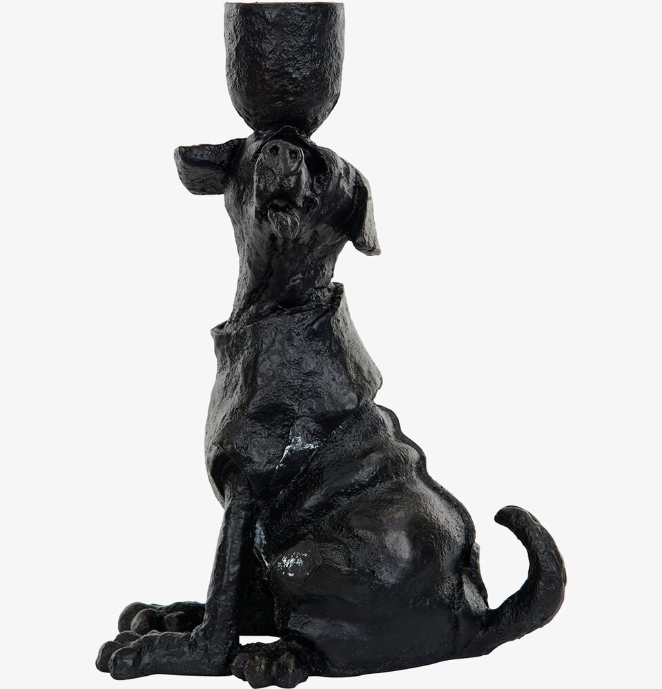 Ljusstake Hund Svart/Brun från A Lot Decoration i närbild