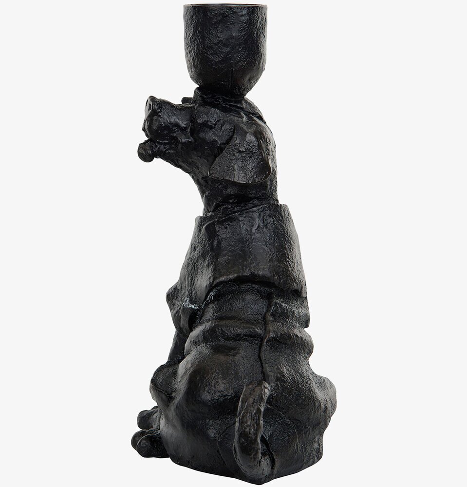 Ljusstake Hund Svart/Brun från A Lot Decoration, sittande hund