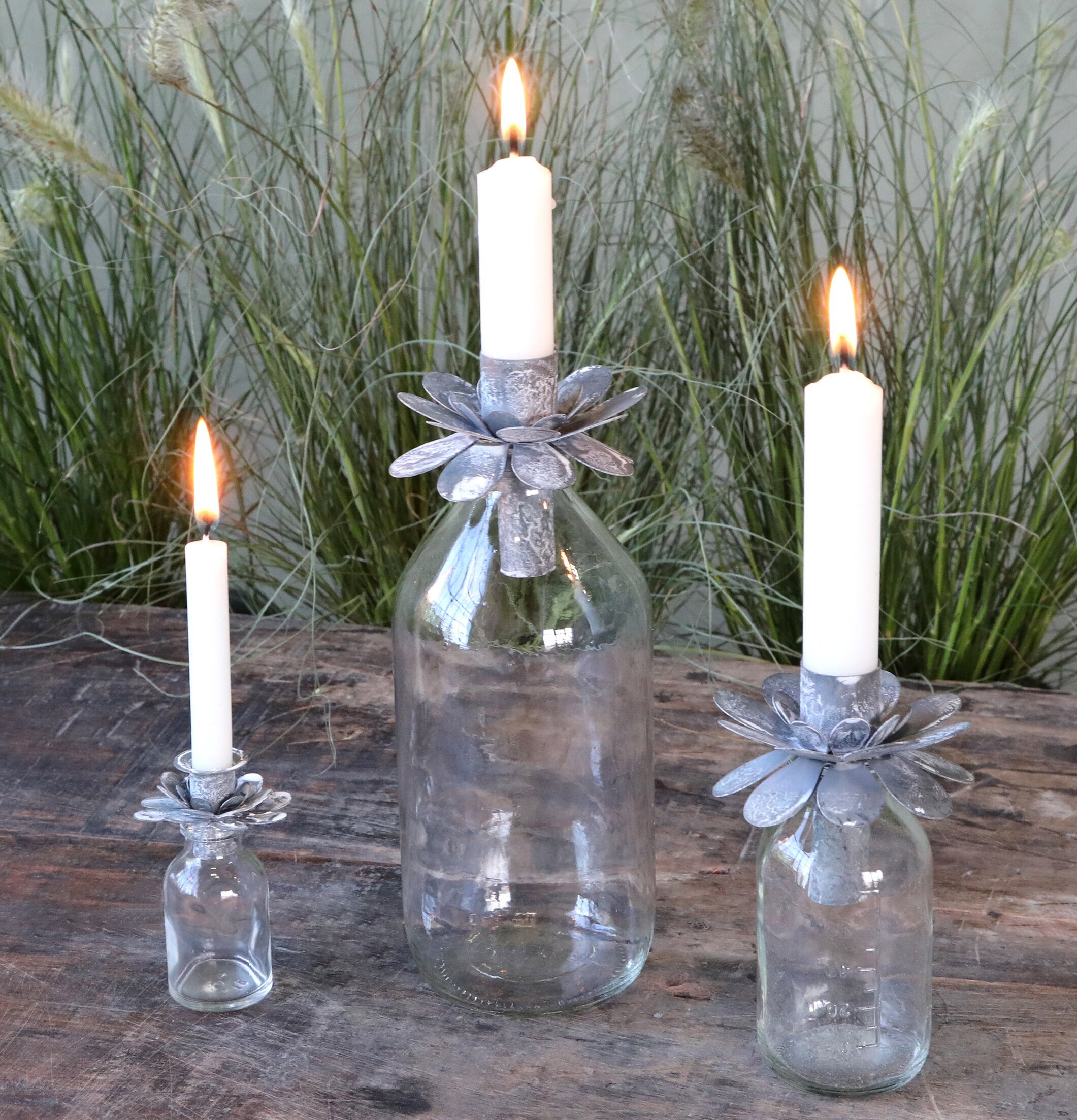 Glasflaska Inkl ljushållare Blomma från Chic Antique