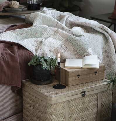 Bild av hemtrevlig inredning med ljusstake och växter