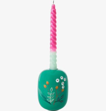 Bild av ljushållare med botaniskt mönster och färger