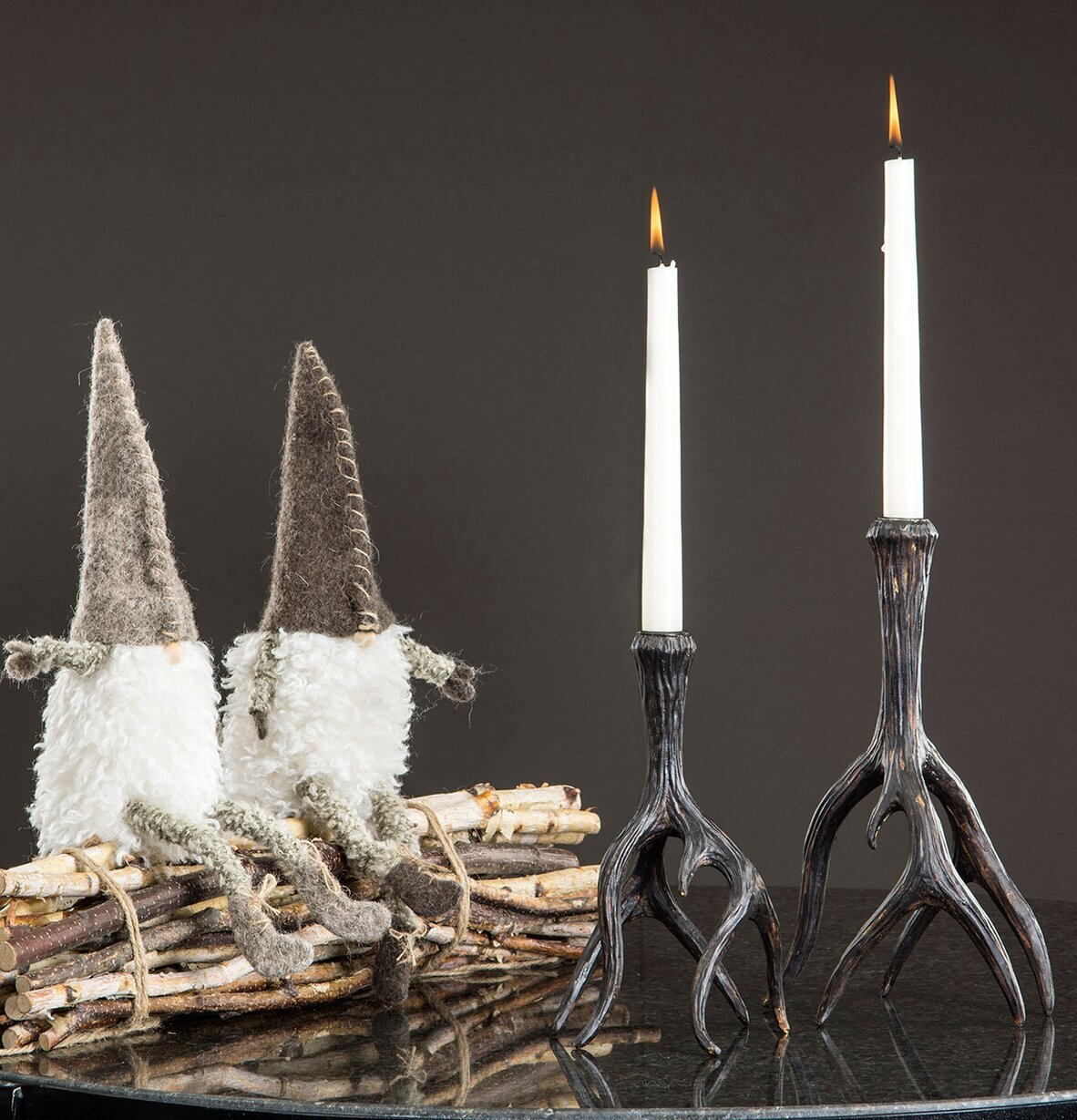 Ljusstake Renhorn Mörkbrun Stor från A Lot Decoration