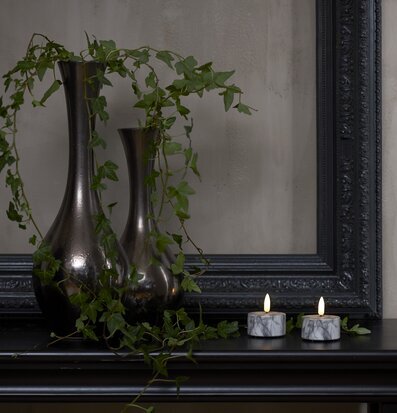 Bild av stilfull inredning med LED-ljus och växter