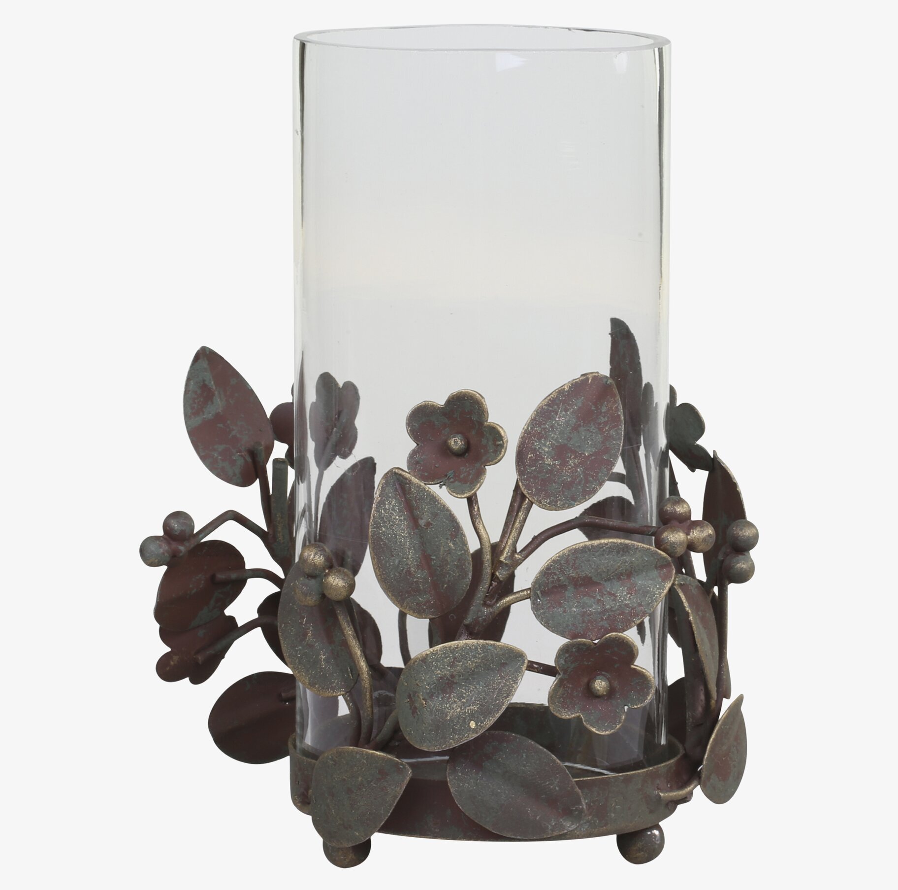 Ljusstake Med Bladdekor från Chic Antique i glas och metall