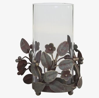 Bild av elegant ljusstake med bladdekor och glas