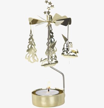 Bild av dekorativ ljuslykta i guld med vintermotiv