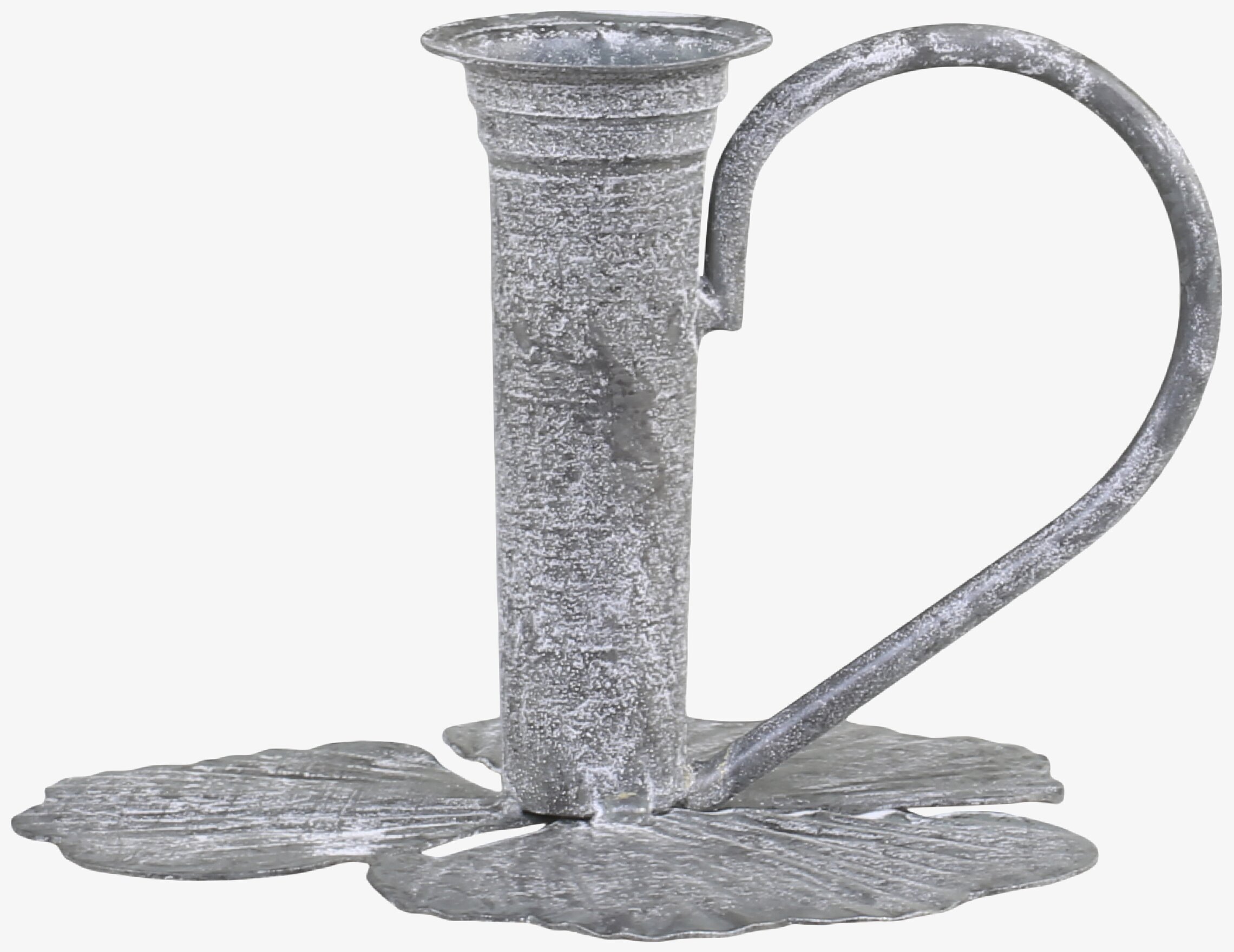 Bild av antik zinkljusstake med bladverk och handtag