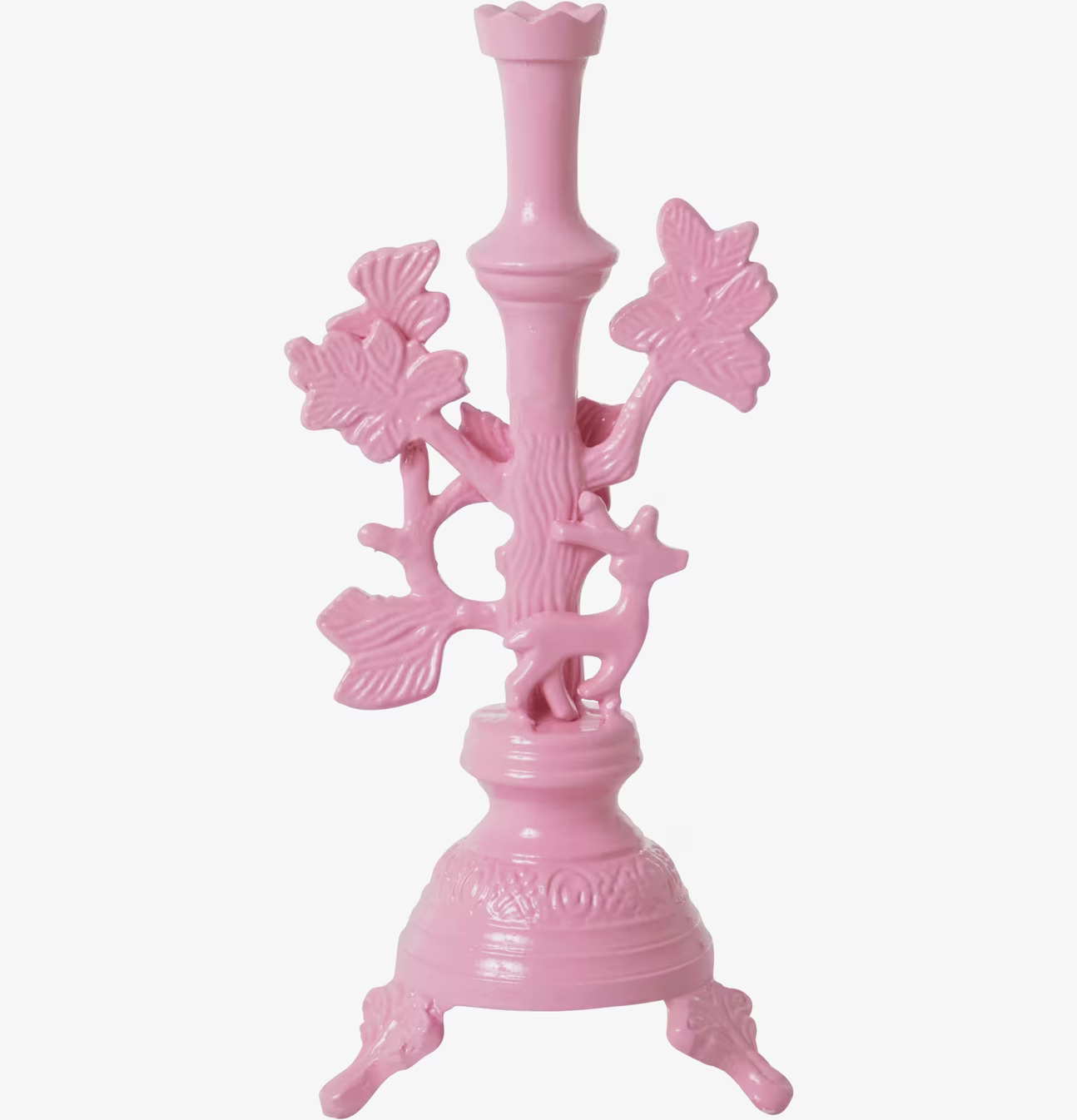 Bild av ljusstake i rosa med naturinspirerad design