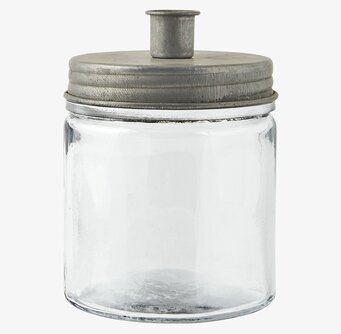 Bild av elegant ljusstake med glas och zinkdetaljer