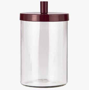 Bild av elegant glasbehållare med vinrött lock