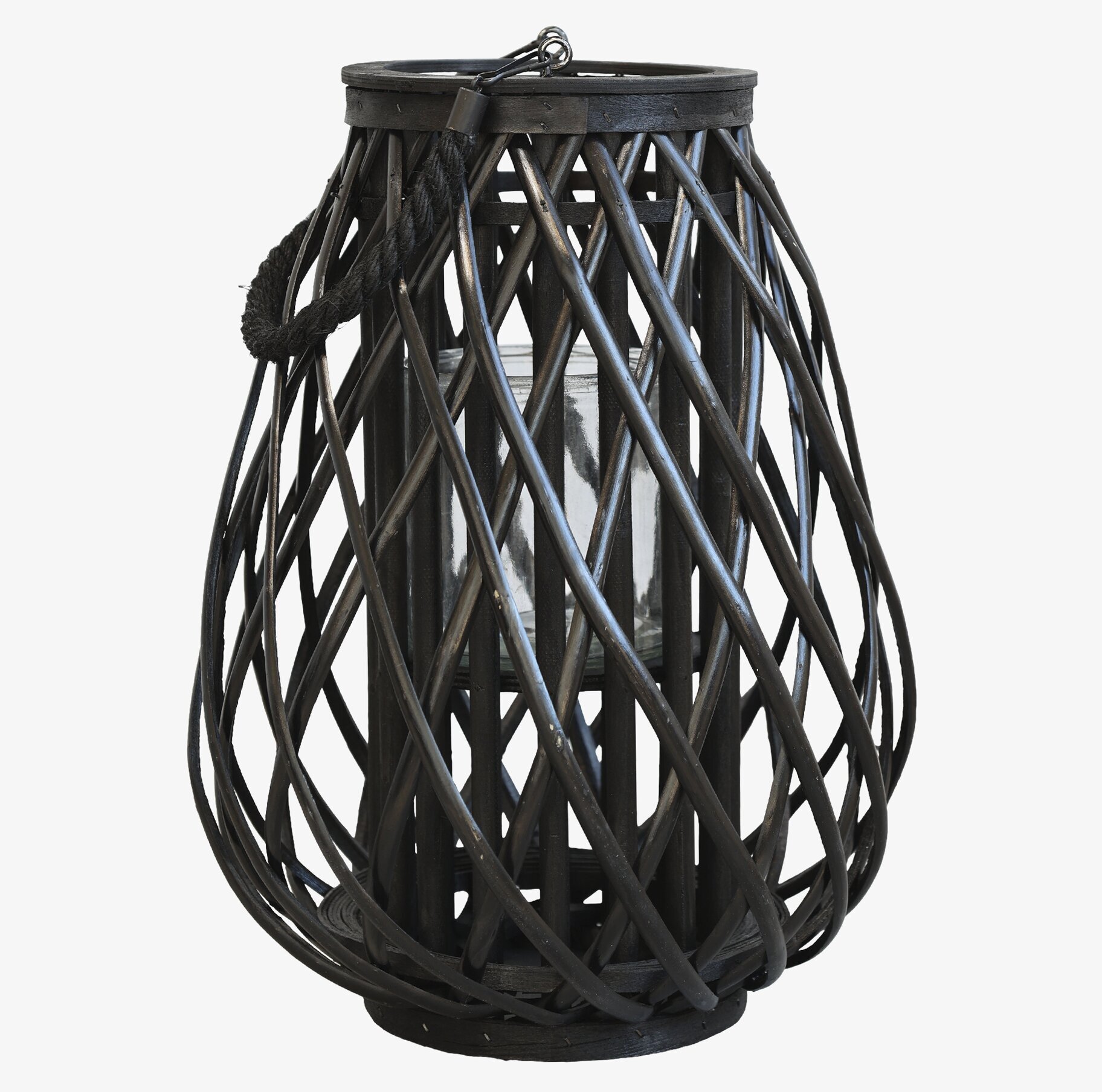 Bild av elegant svart ljuslykta med flätad design