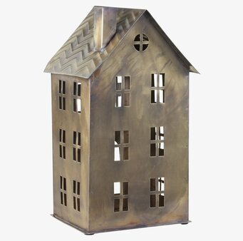 Ljuslykta Hus #5 Antik Mässing från Chic Antique