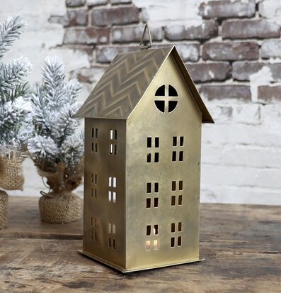 Ljuslykta Hus #3 Antik Mässing från Chic Antique, juldekor