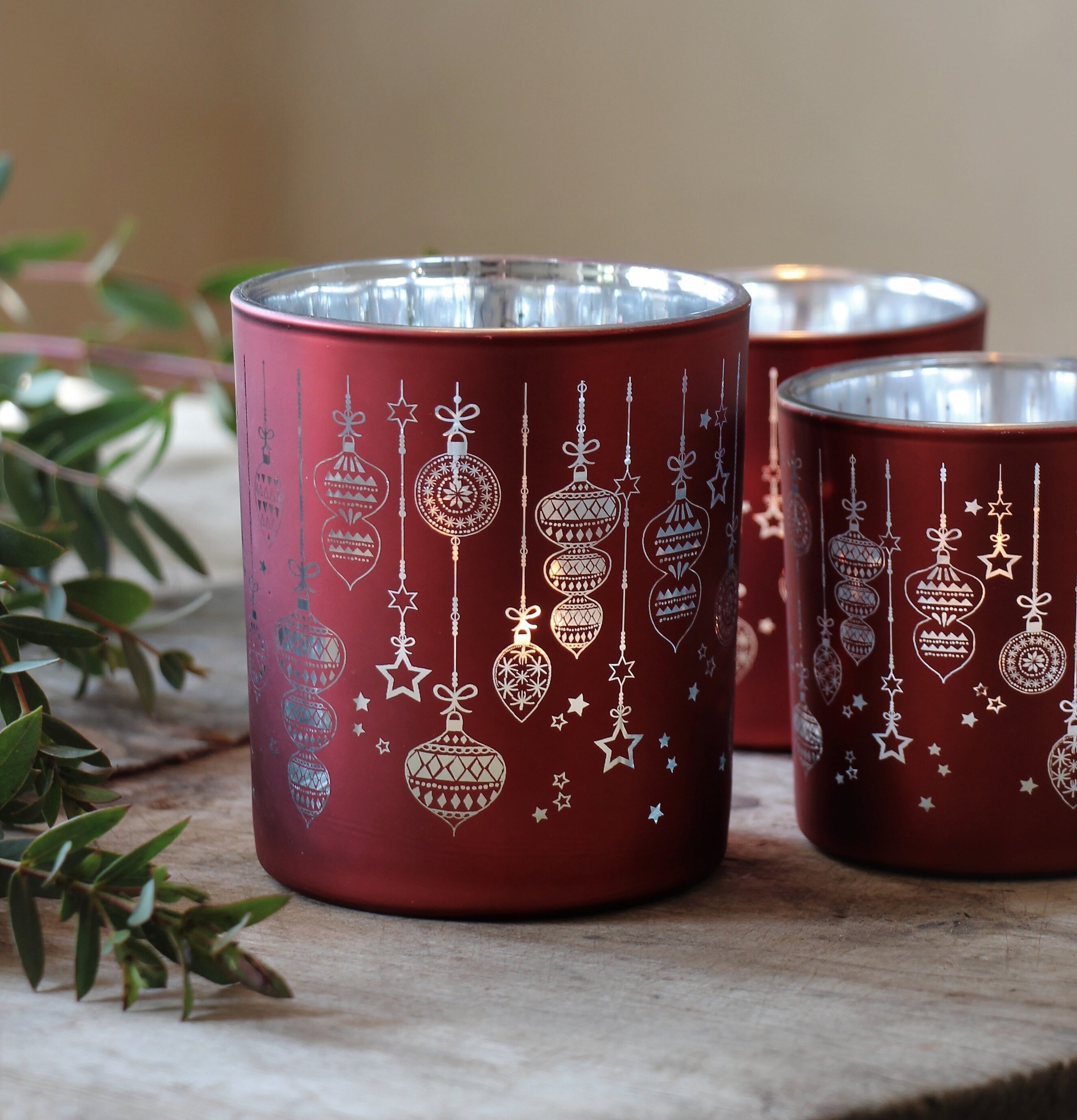 Ljuslykta Christmas Ornaments Röd/Silver från Majas Cottage