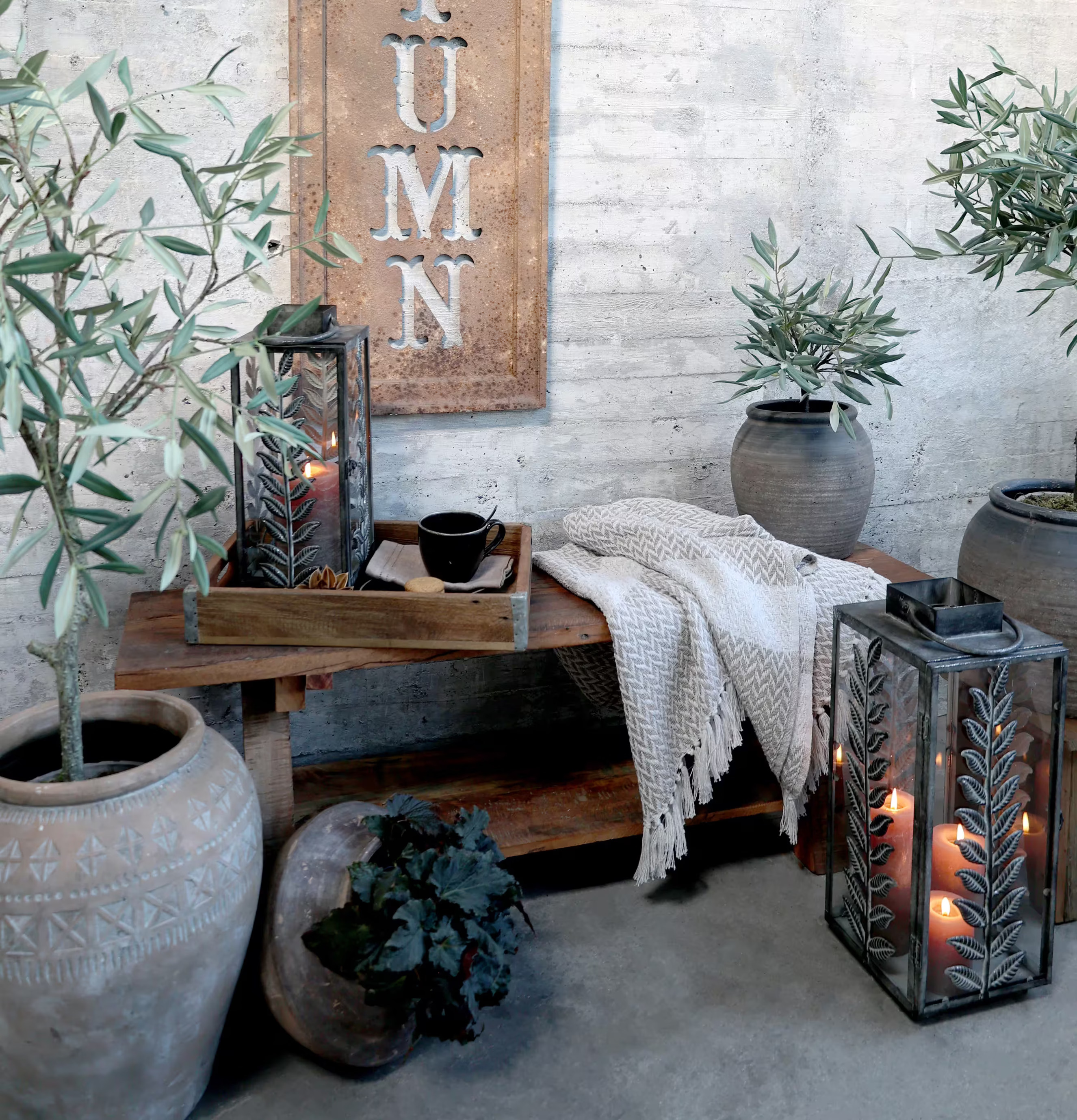 Lanterna Bladdekor Antique Zink Stor från Chic Antique