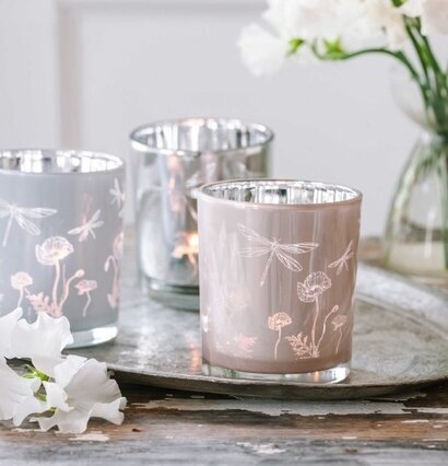 Ljuslykta - Dragonflies & Poppies Rosa från Majas Cottage